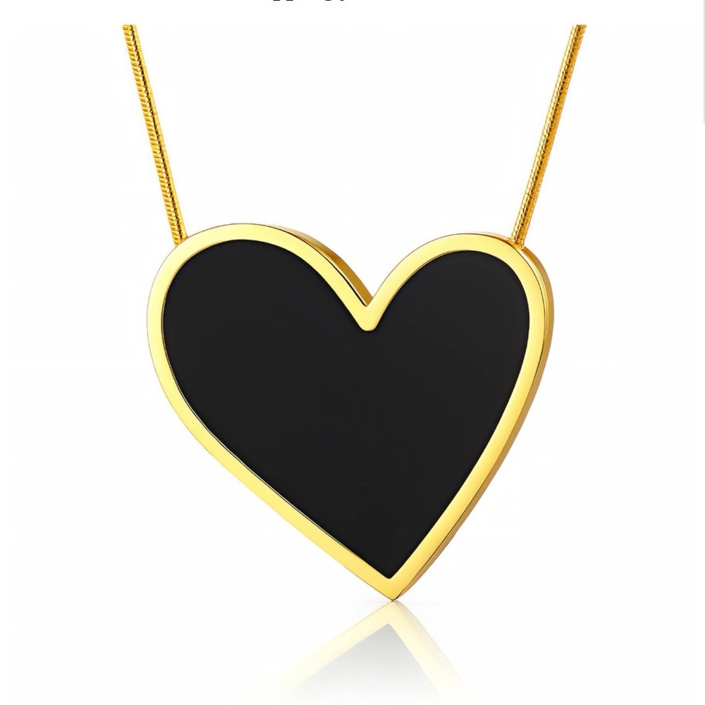 18 k Gold plated steel and Black Heart Pendant Necklace